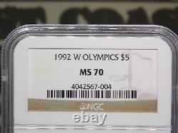Pièce commémorative en or des Jeux Olympiques de 1992 W de 5 dollars en or, non circulée, certifiée NGC MS70 #004 ECC&C