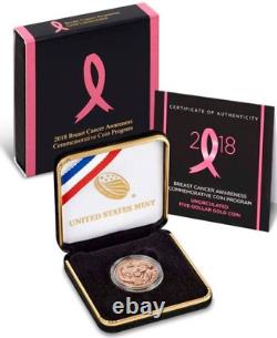 Pièce commémorative en or rose de 5 $ pour la sensibilisation au cancer du sein en 2018