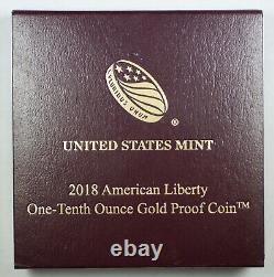 Pièce d'Or Américaine Liberty Proof 2018-W de 10$, 1/10 OZ. 9999 Or 24KT Boîte-SANS COA