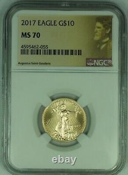 Pièce d'or American Gold Eagle 2017 de 10 $, 1/4 OZ, or fin 999, certifiée NGC MS 70 (A)