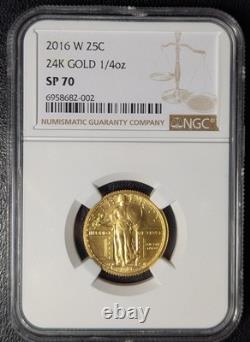 Pièce d'or Liberty debout 2016 de 1/4 oz NGC SP70 Parfaite commémorative du centenaire