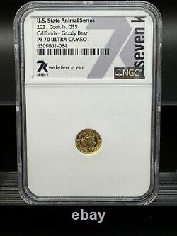 Pièce d'or NGC 2021 Cook Islands PF 70 Ours Grizzly de Californie 7k $5,5 Grammes