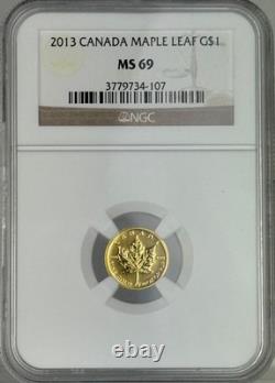 Pièce d'or canadienne 2013 Feuille d'érable en or 1/20oz 1 $ NGC MS69