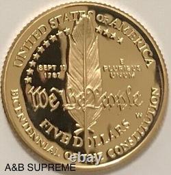 Pièce d'or commémorative Constitution 1987 W de 5 $ en superbe gemme ultra camée proof