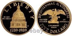 Pièce d'or commémorative de 5 $ W Congressionnel Proof de 1989