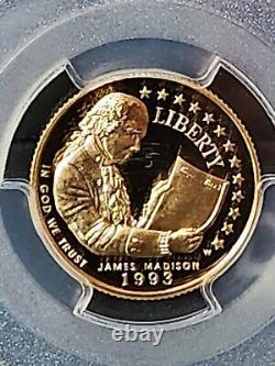 Pièce d'or commémorative de 5 $ de James Madison de 1993 sur la Déclaration des droits de Reagan Legacy PCGS PR69DCAM