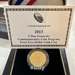 Pièce d'or commémorative de 5 dollars 5-Star Generals Proof de 2013-W avec COA