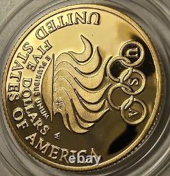 Pièce d'or commémorative de 5 dollars de preuve DCAM des Jeux olympiques de Séoul 1988 W Liberty dans une capsule