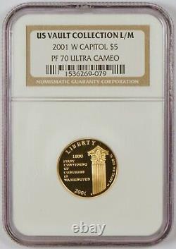 Pièce d'or commémorative de 5 dollars du Centre des visiteurs du Capitole de 2001-W, épreuve de collection, NGC PF70 Ultra Cameo