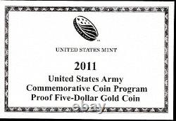 Pièce d'or commémorative de preuve de l'Armée américaine 2011 dans l'emballage d'origine avec certificat d'authenticité (ARM1)