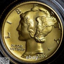Pièce d'or commémorative du centenaire de la pièce de 10 cents W Mercury en or de 2016 avec boîte, certificat d'authenticité, 1/10 oz 999 or.