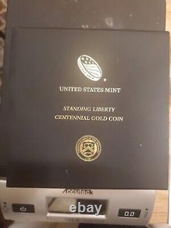Pièce d'or commémorative du centenaire du quart de dollar debout Liberty W de 2016. 999 Fine 1/4 Troy Oz