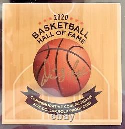 Pièce d'or de 5 $, épreuve de 2020, du Basketball Hall Of Fame, premier coup signé par l'autographe COA