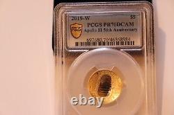 Pièce d'or de preuve Apollo 11 de 2019-W de 5 $, PCGS PR70 DCAM, OGP&COA