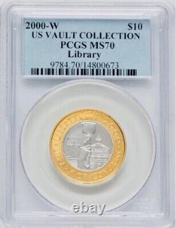 Pièce d'or/platine de 10 $ de la Bibliothèque du Congrès de 2000 W, classée PCGS MS70, Collection de la Réserve américaine.