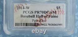 Pièce de 5 $ en or avec gant de baseball en relief, édition 2014, évaluée PCGS Proof 70 Deep Cameo, avec la signature de Pete Rose.