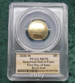 Pièce de 5 $ en or du Hall of Fame de basketball 2020 W PCGS MS 70, Autographe de Byron Scott