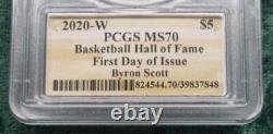 Pièce de 5 $ en or du Hall of Fame de basketball 2020 W PCGS MS 70, Autographe de Byron Scott