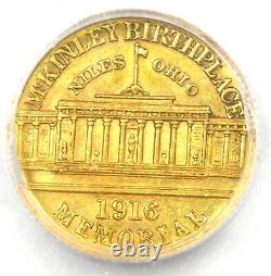 Pièce de dollar d'or commémorative McKinley de 1916 G$1 certifiée ICG AU53 Détails.
