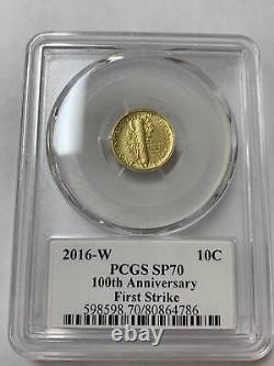 Pièce de monnaie Mercury Dime American Liberty de 2016 à 10 $, PCGS SP-70, étiquette du 100e anniversaire, FS