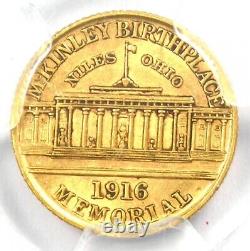 Pièce de monnaie commémorative en or McKinley de 1916, certifiée PCGS AU50, d'une valeur de 1 dollar (G$1).