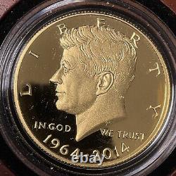 Pièce de monnaie commémorative en or de 50ème anniversaire du demi-dollar Kennedy de 2014 avec boîte et certificat d'authenticité