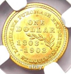 Pièce de monnaie de dollar en or de Jefferson en Louisiane de 1903, détail non circulé (UNC MS), certifié NGC.