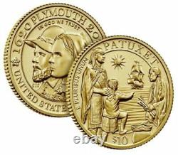 Pièce de monnaie en épreuve inversée en or du 400e anniversaire du Mayflower, en main et prête à être expédiée