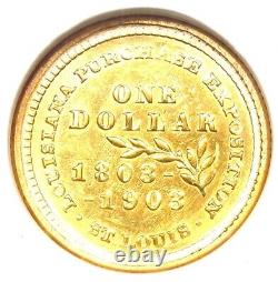Pièce de monnaie en or de 1 dollar Jefferson Louisiana 1903 G$1 ANACS Détail non circulé (UNC MS)