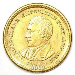 Pièce de monnaie en or de 1 dollar Lewis and Clark de 1904, détails en AU (Ancient Unit) (Ex-Jewelry) Rare