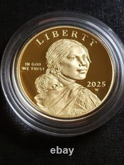 Pièce en or 24K de 1/2 oz, dollar Sacagawea W 2025, épreuve. Seulement 7500 frappées. Épuisé.
