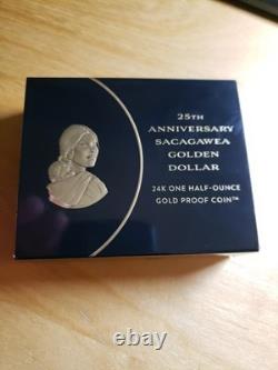 Pièce en or 24K de 1/2 oz, dollar Sacagawea W 2025, épreuve. Seulement 7500 frappées. Épuisé.