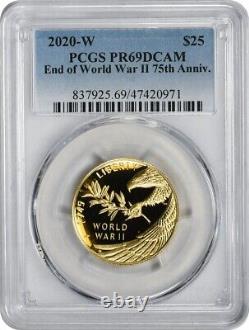 Pièce en or 24 carats de 25 $ de fin de la Seconde Guerre mondiale, édition 2020, PR69DCAM PCGS