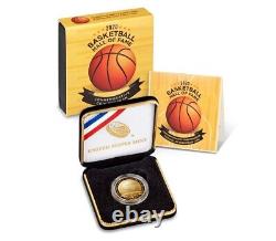 Pièce en or commémorative Proof du Hall of Fame du basketball 2020 dans son emballage d'origine/Certificat d'authenticité (20CA)