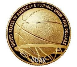 Pièce en or commémorative Proof du Hall of Fame du basketball 2020 dans son emballage d'origine/Certificat d'authenticité (20CA)