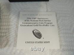 Pièce en or commémorative de cinq dollars du Service des parcs nationaux de la Monnaie des États-Unis de 2016.