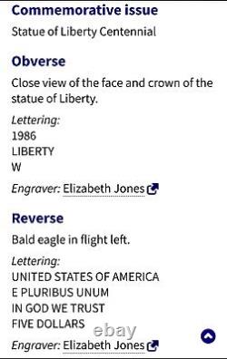 Pièce en or de 5 $ ultra cameo épreuve BU non circulée de la statue de la liberté de 1986