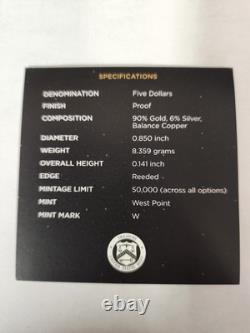 Pièce en or de cinq dollars en édition limitée commémorative du 50e anniversaire d'Apollo 11 de 2019