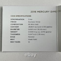 Pièce en or du centenaire du Mercury Dime de 2016
