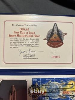 Pièce officielle en or 14 carats et timbres de la navette spatiale Columbia 1981 Édition deluxe