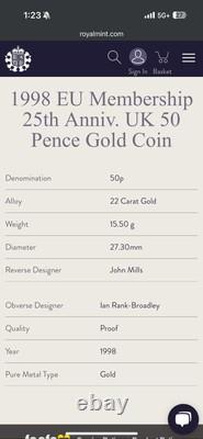 Pièce spéciale de 50p en or 1998 pour le 25e anniversaire de l'UE