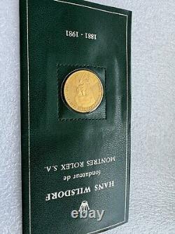 ROLEX, HANS WILSDORF PIECE Monnaie fine, pièce commémorative en or jaune 22K, montée dans un