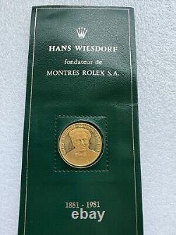 ROLEX, HANS WILSDORF PIECE Monnaie fine, pièce commémorative en or jaune 22K, montée dans un