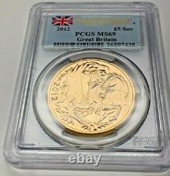 Rare 2012 Grande-bretagne Or £5 Coin#1 Diamond Jubilé Souverain Pcgs Ms69