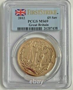 Rare 2012 Grande-bretagne Or £5 Coin#1 Diamond Jubilé Souverain Pcgs Ms69