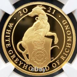 Royaume-uni 2021 Grande-bretagne Queen’s Beasts White Greyhound Gold Proof Coin Ngc Pf70 Uc