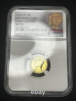 SASA 2016 W 10C Dime en Mercure 1/10 Oz Or NGC SP70 Premières Émissions