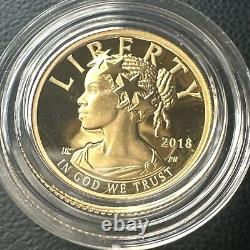 SUPERBE GEM BU 2018-W Amérique Liberté Haute Relief épreuve 1/10 oz Or OGP & COA