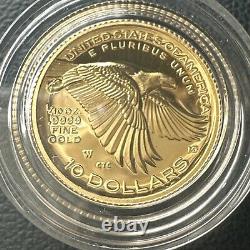 SUPERBE GEM BU 2018-W Amérique Liberté Haute Relief épreuve 1/10 oz Or OGP & COA
