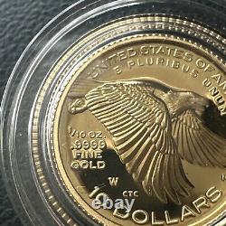 SUPERBE GEM BU 2018-W Amérique Liberté Haute Relief épreuve 1/10 oz Or OGP & COA
